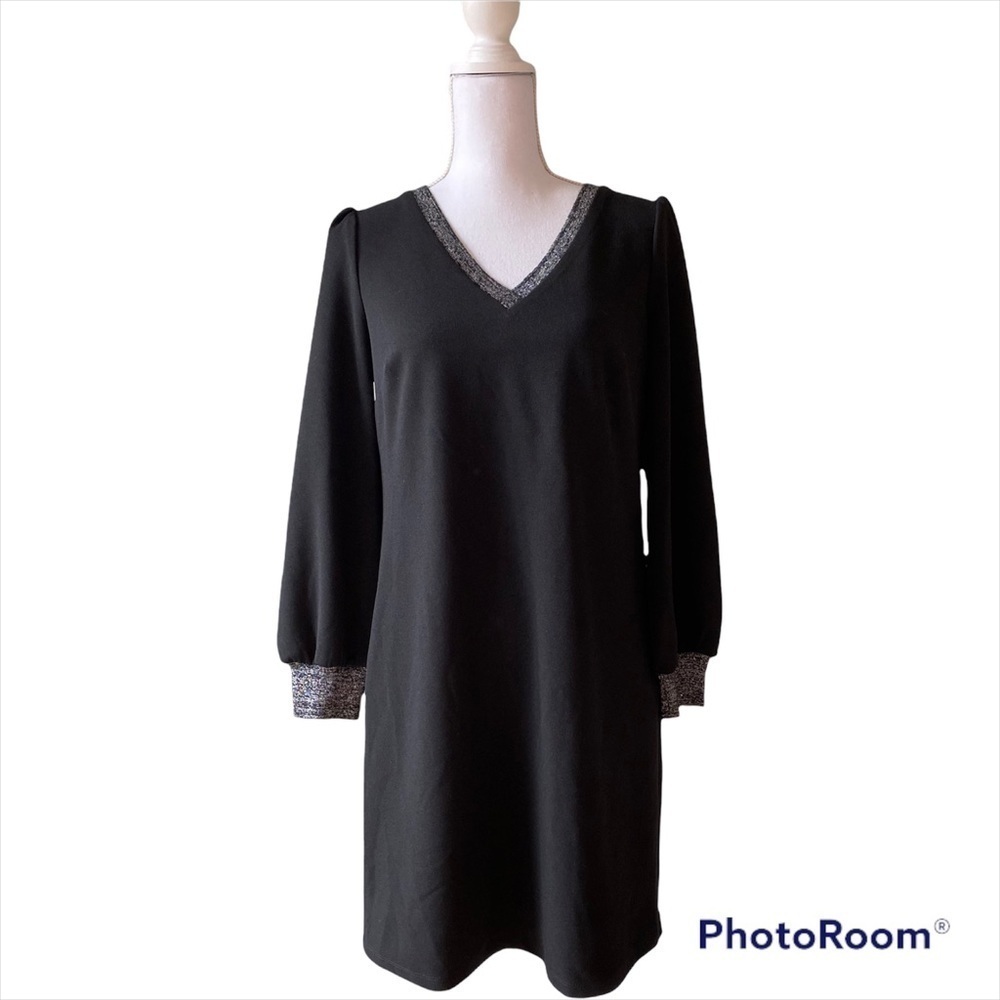 Sam Edelman Black metallic trim Shift dress size 2 NWT